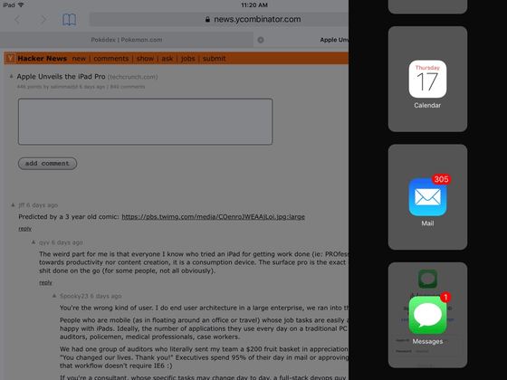 iOS 9 multitasking: browse in one, pick another app..