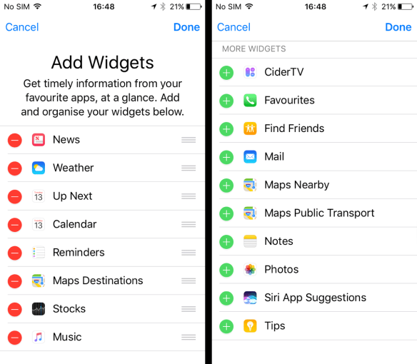 Home screen widgets on iOS 10