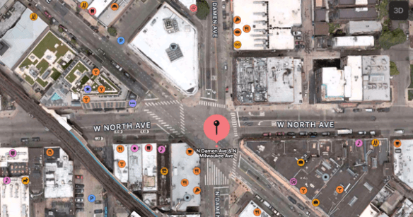 Three-way intersection in Chicago that should be a roundabout