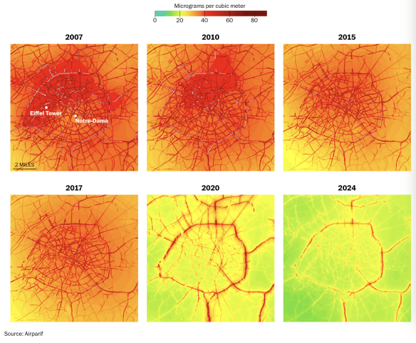 Paris air quality maps 2007-2025